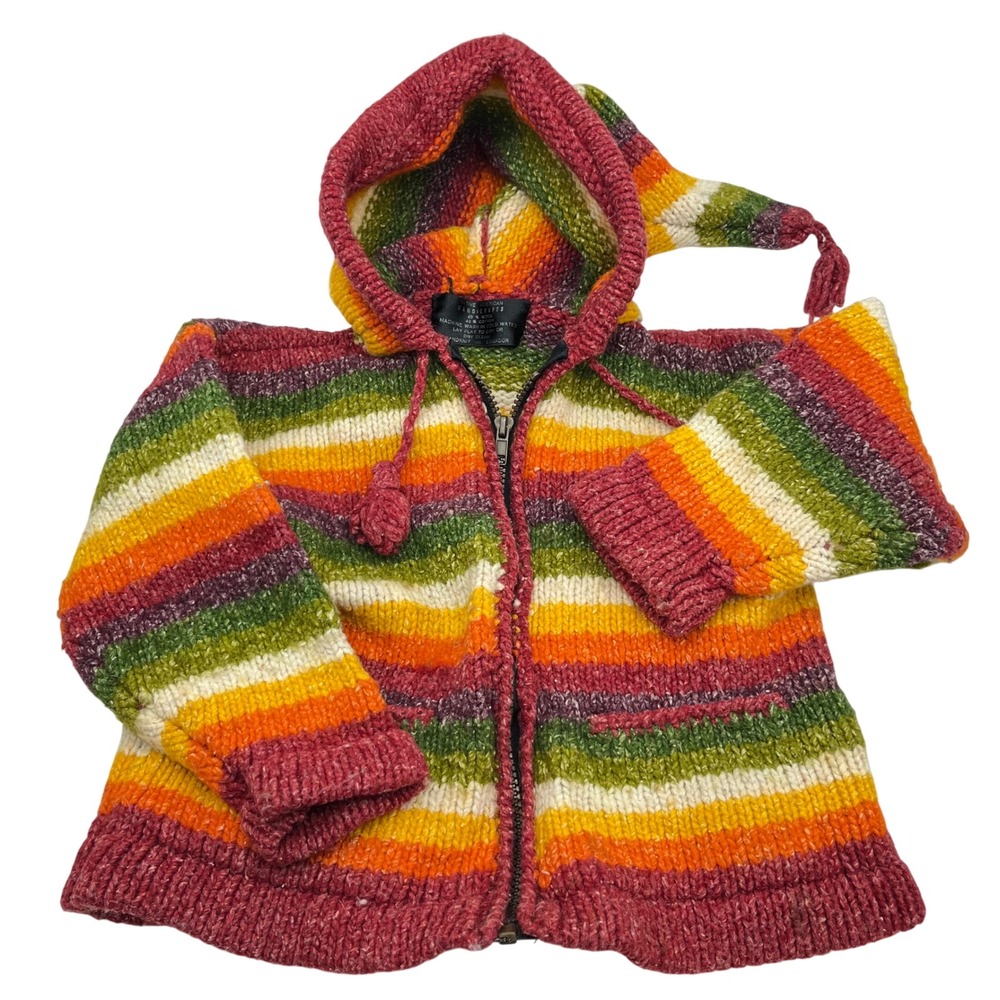 Native American Handicrafts Handknit Wool Cotton Stripe Hoodie Jacket‎